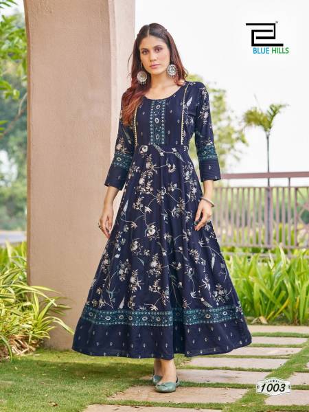 Blue Hills Happy Hours Printed Gown Style Anarkali Kurtis
